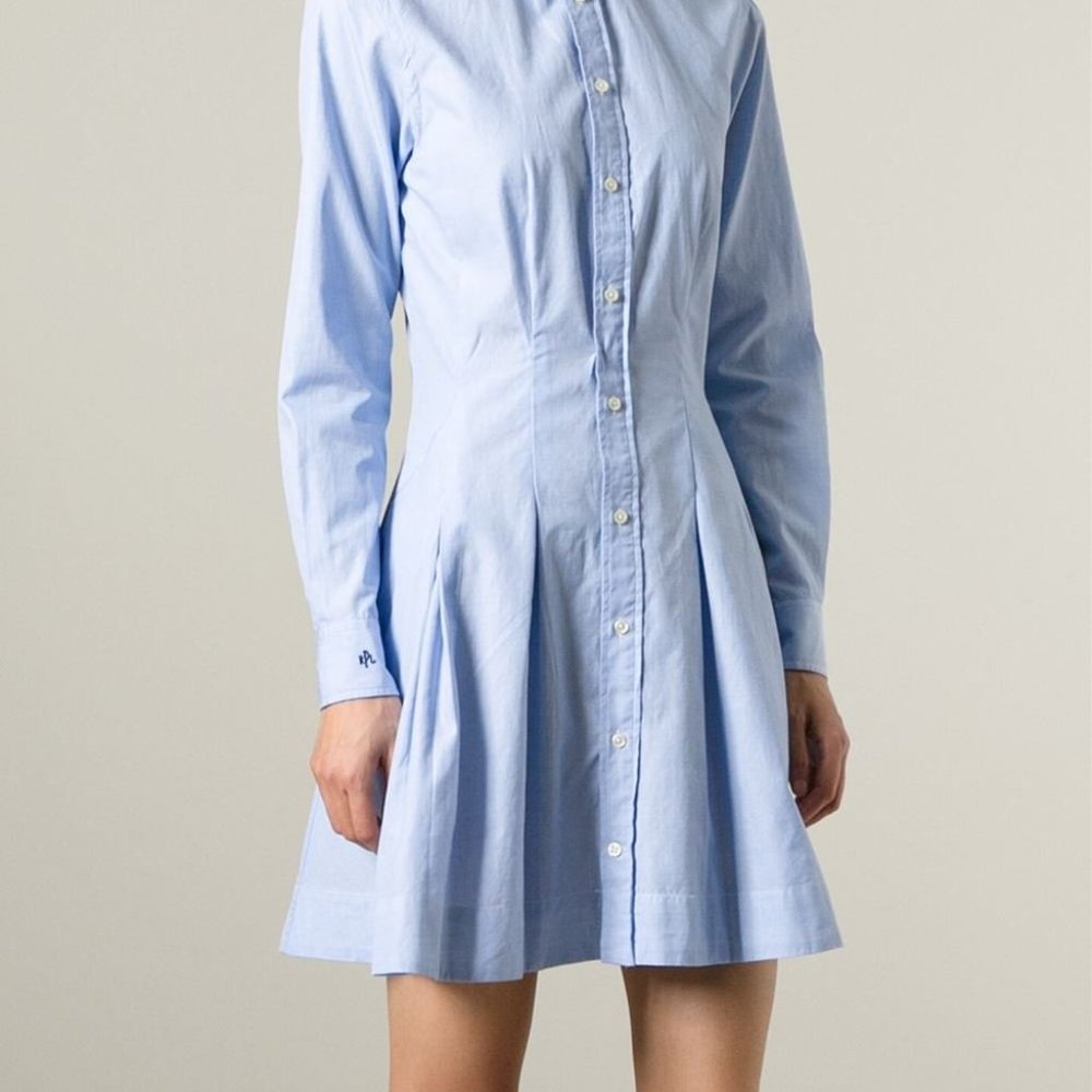Ralph Lauren Flared Shirt Dress With Pockets Blue Size 10- Fits more like Size 6